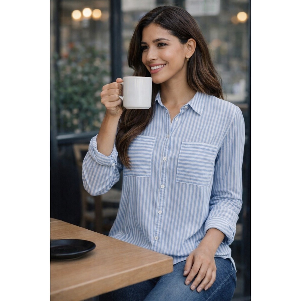 Olive & Oak‎ Women's Blue White Striped Button Down Shirt Long Sleeve M